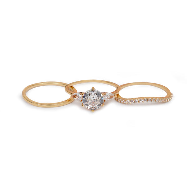 Golden Geometric Waterdrop CZ Ring Set of 3