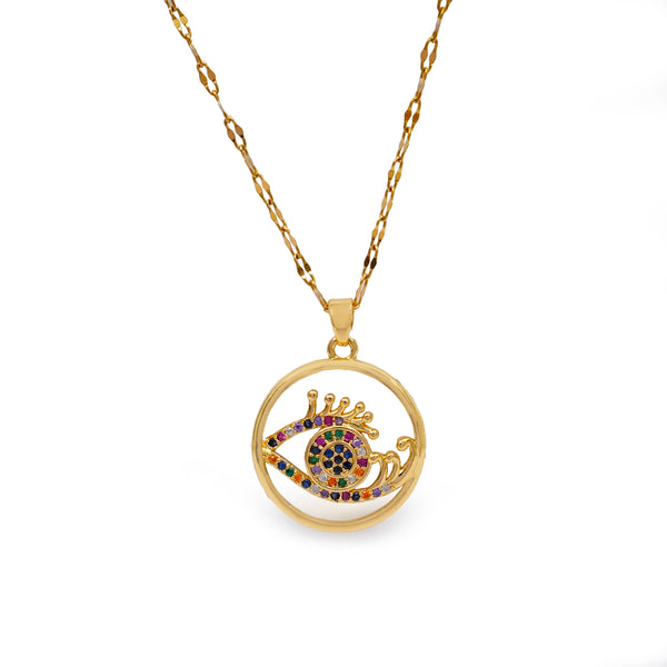 Golden Multi-Colored Evil Eye CZ 18k Plating Pendant
