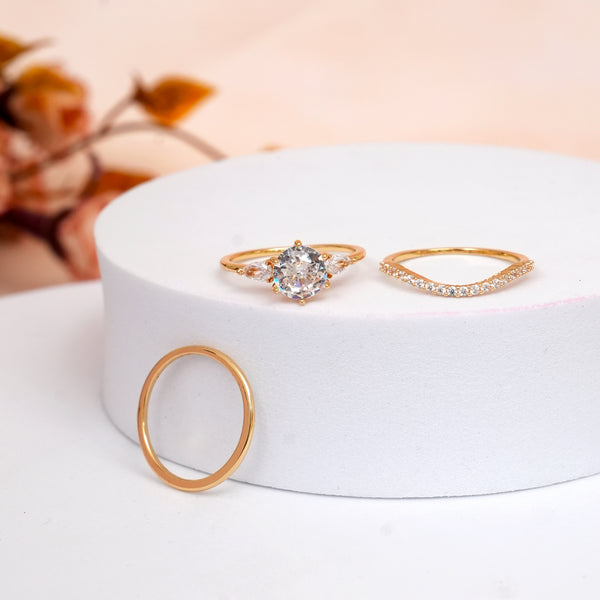 Golden Geometric Waterdrop CZ Ring Set of 3