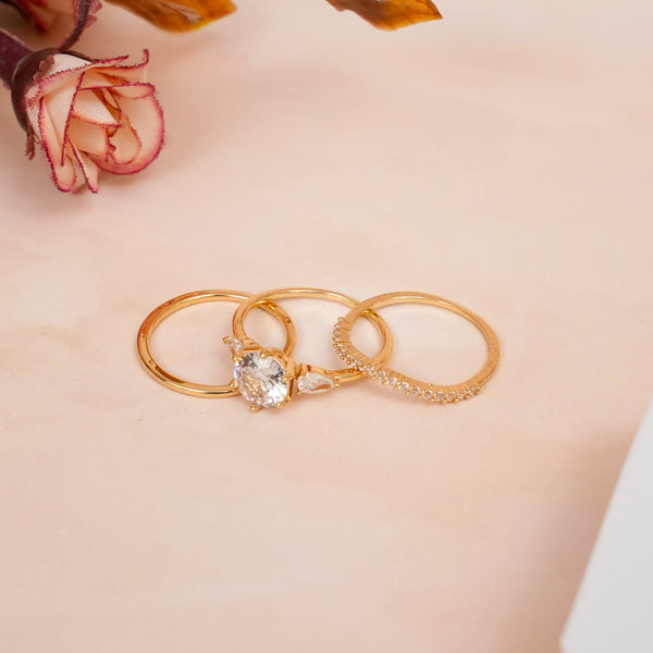 Golden Geometric Waterdrop CZ Ring Set of 3