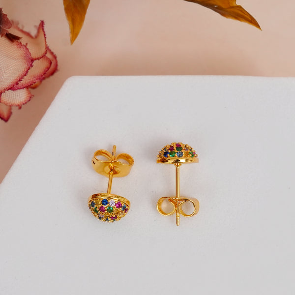 Golden Semi-Circle Multi colored CZ Studs
