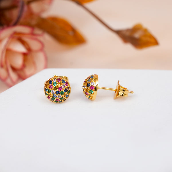 Golden Semi-Circle Multi colored CZ Studs