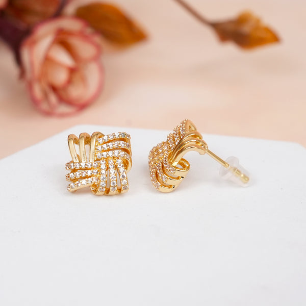 Golden Square CZ 18K gold Plating Studs