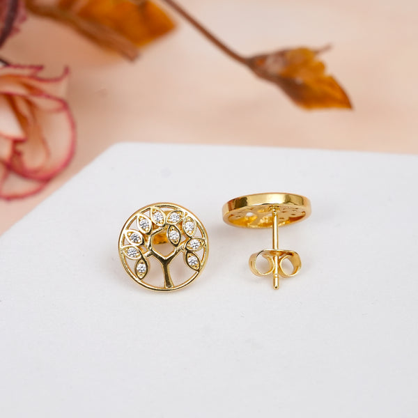 Golden Life Tree CZ Studs