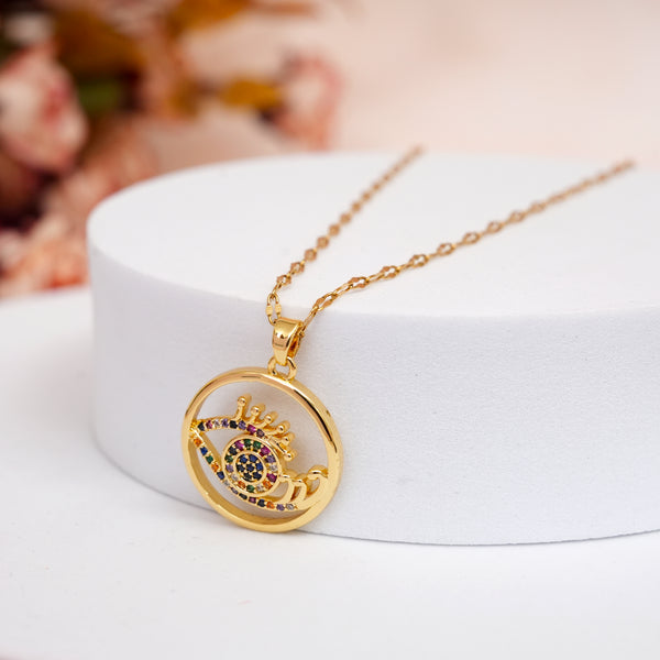 Golden Multi-Colored Evil Eye CZ 18k Plating Pendant