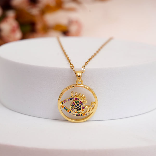 Golden Multi-Colored Evil Eye CZ 18k Plating Pendant