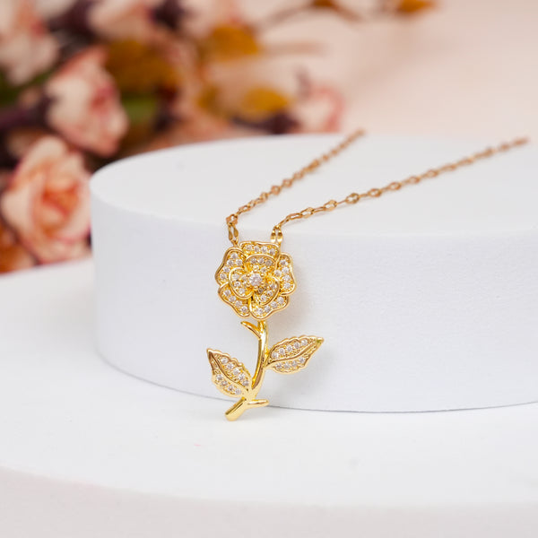 Golden Flower 18K Gold Plating Pendant with CZ work