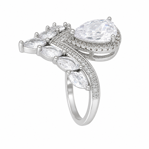 Silver Water Droplet Zircon Ring