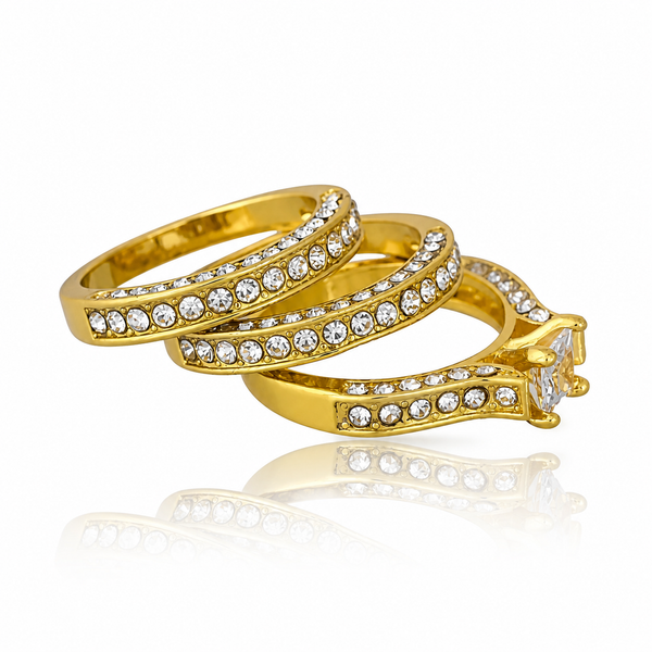 Golden European Style Zircon Ring (Set of 3 Rings)