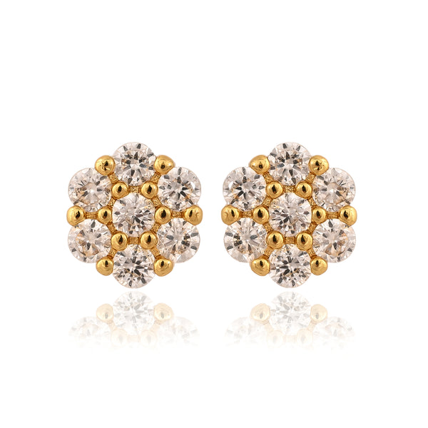 Gold Plated Flower Zircon Ear Studs