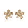 Flower Pearl Zircon Ear Studs