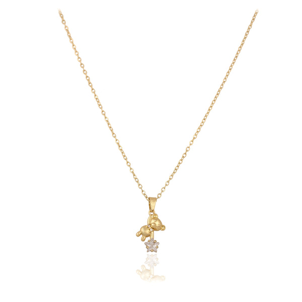 Golden Little Bear Pink Star Zircon Pendant