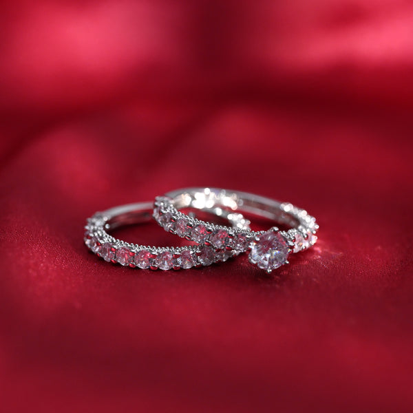Silver Full Zircon Set of 2 Rings