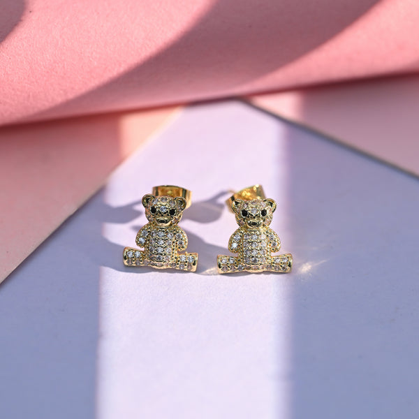 Gold Plated Zircon Bear Ear Studs