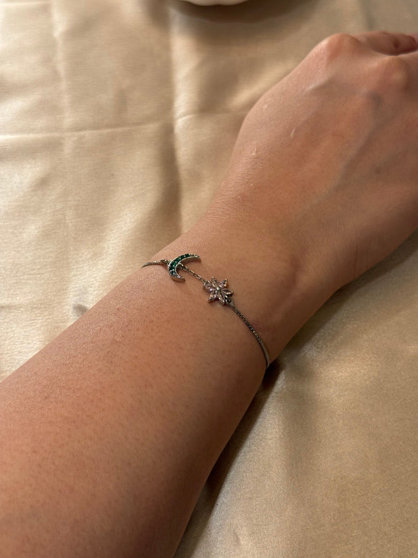 Rhodium Floral Moon Bracelet