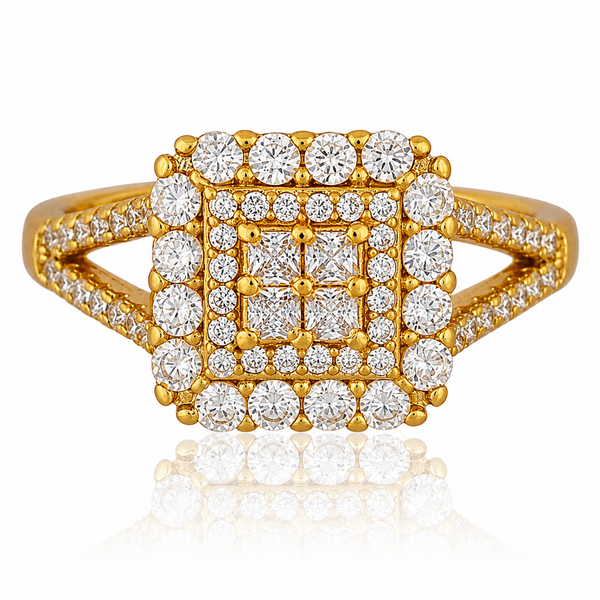 Gold Plated Square Shaped Zircon Ring