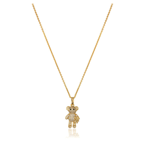 Golden Little Bear Zircon Pendant
