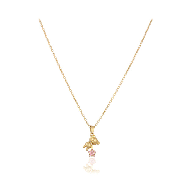 Golden Little Bear Pink Star Zircon Pendant