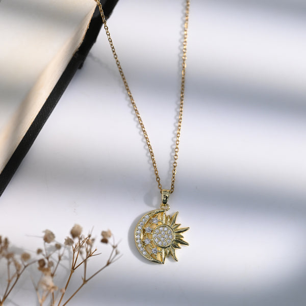 Gold Plated Sun Moon Zircon Pendant