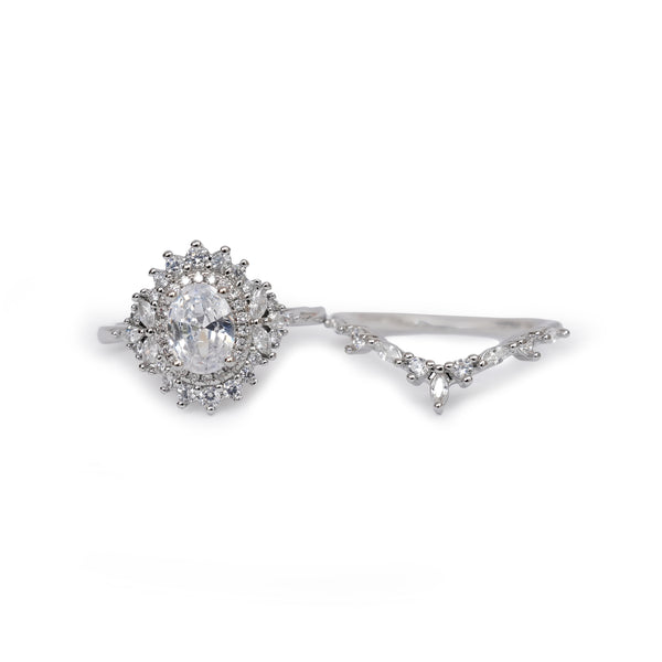 Silver Geometric Design CZ Ring Set of 2