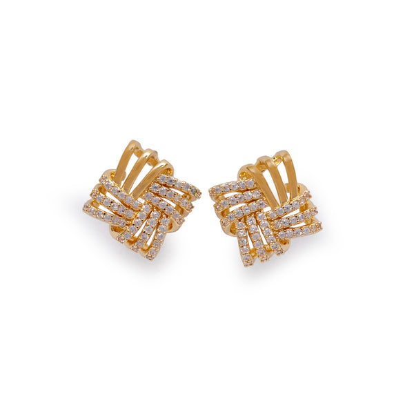 Golden Square CZ 18K gold Plating Studs