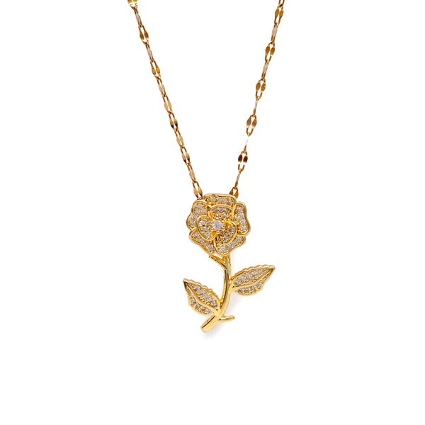 Golden Flower 18K Gold Plating Pendant with CZ work