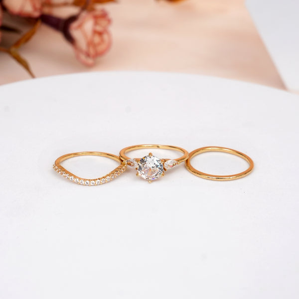 Golden Geometric Waterdrop CZ Ring Set of 3