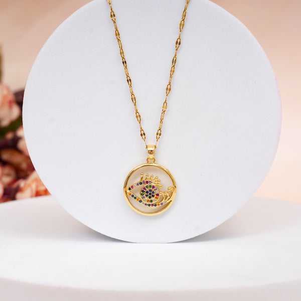 Golden Multi-Colored Evil Eye CZ 18k Plating Pendant
