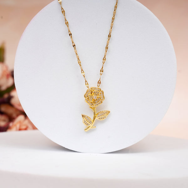 Golden Flower 18K Gold Plating Pendant with CZ work
