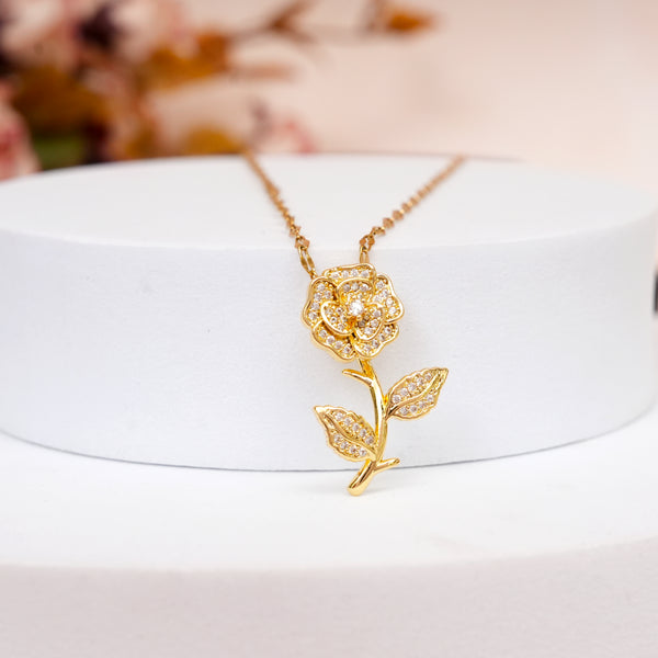 Golden Flower 18K Gold Plating Pendant with CZ work