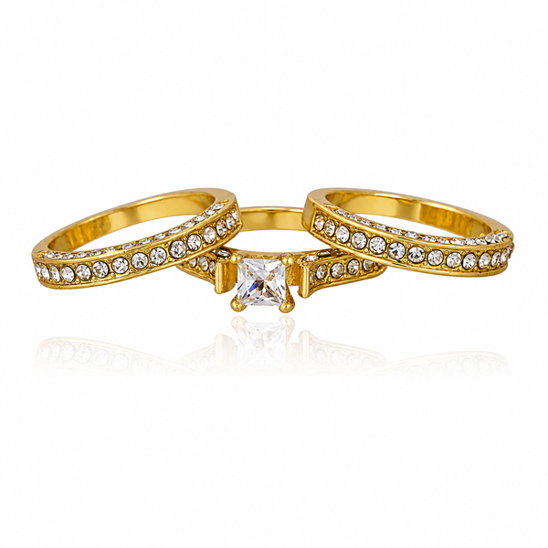 Golden European Style Zircon Ring (Set of 3 Rings)