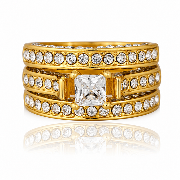 Golden European Style Zircon Ring (Set of 3 Rings)
