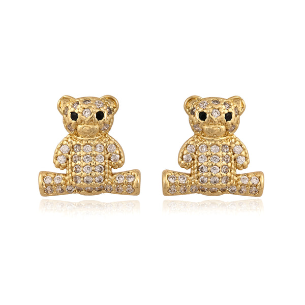 Gold Plated Zircon Bear Ear Studs