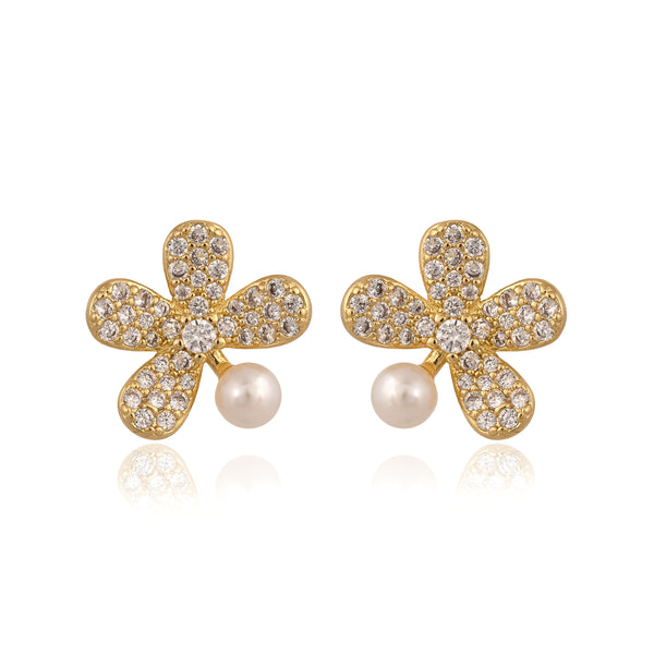 Flower Pearl Zircon Ear Studs