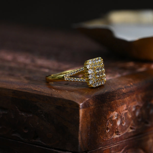 Gold Plated Square Shaped Zircon Ring