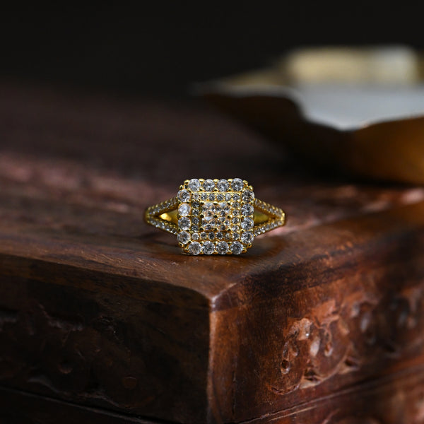 Gold Plated Square Shaped Zircon Ring