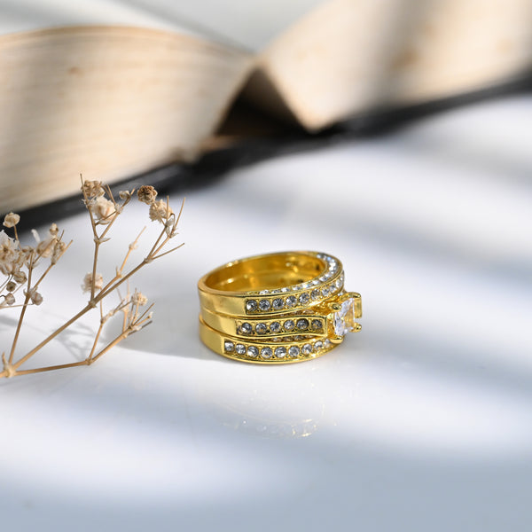 Golden European Style Zircon Ring (Set of 3 Rings)