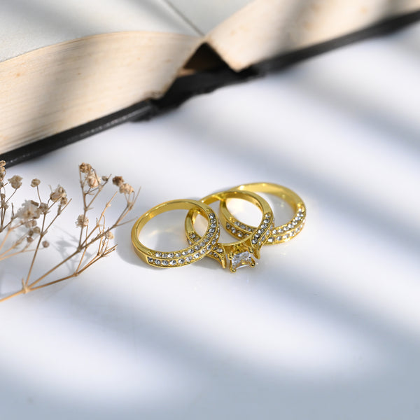 Golden European Style Zircon Ring (Set of 3 Rings)