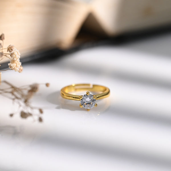 Gold Plated Single Stone Crown Ring