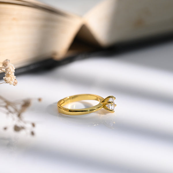 Gold Plated Single Stone Crown Ring