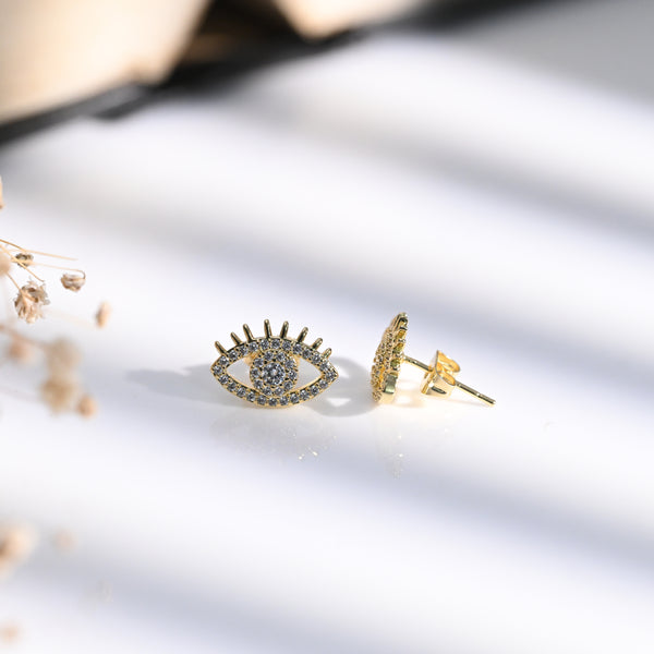 Gold Plated Eye Zircon Ear Studs