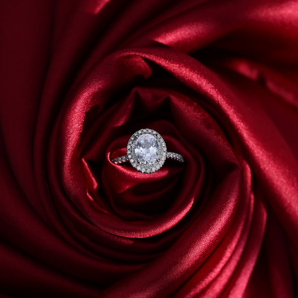 Silver Oval Shaped Big Zircon Ring
