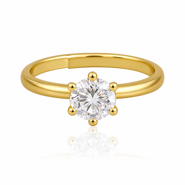 Gold Plated Single Stone Crown Ring