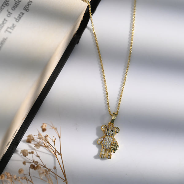 Golden Little Bear Zircon Pendant