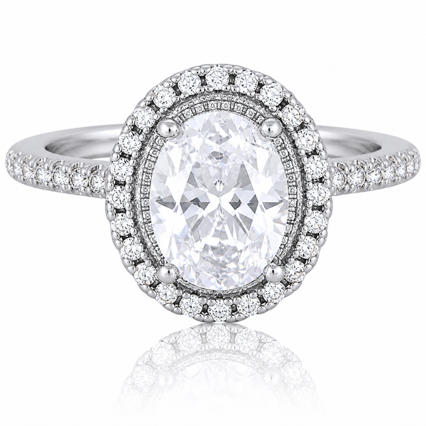 Silver Oval Shaped Big Zircon Ring