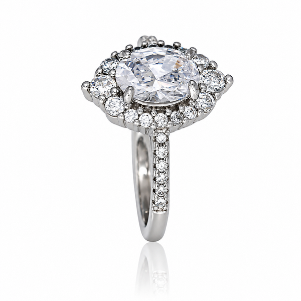 Silver Elipse Eye Design Zircon Ring