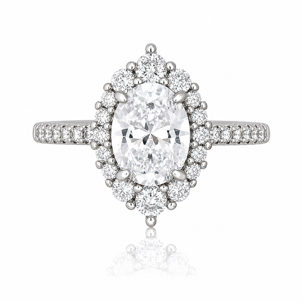 Silver Elipse Eye Design Zircon Ring